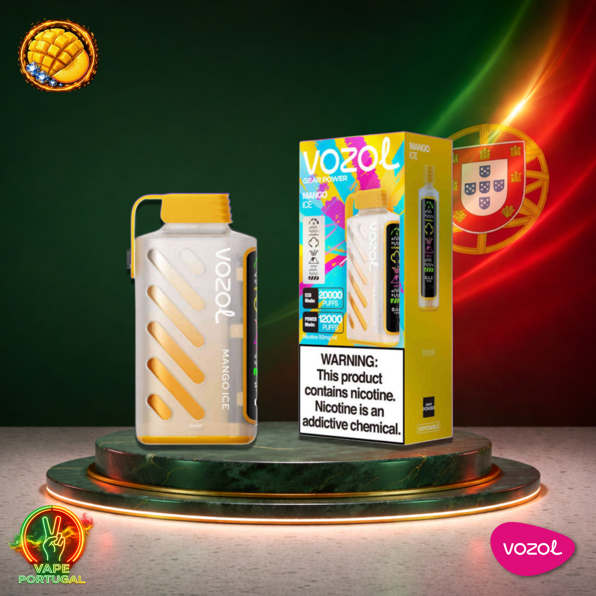 Vape descartável Vozol Gear Power 20K sabor Mango Ice 20000 puffs 20K tragadas oficial Portugal mais barato