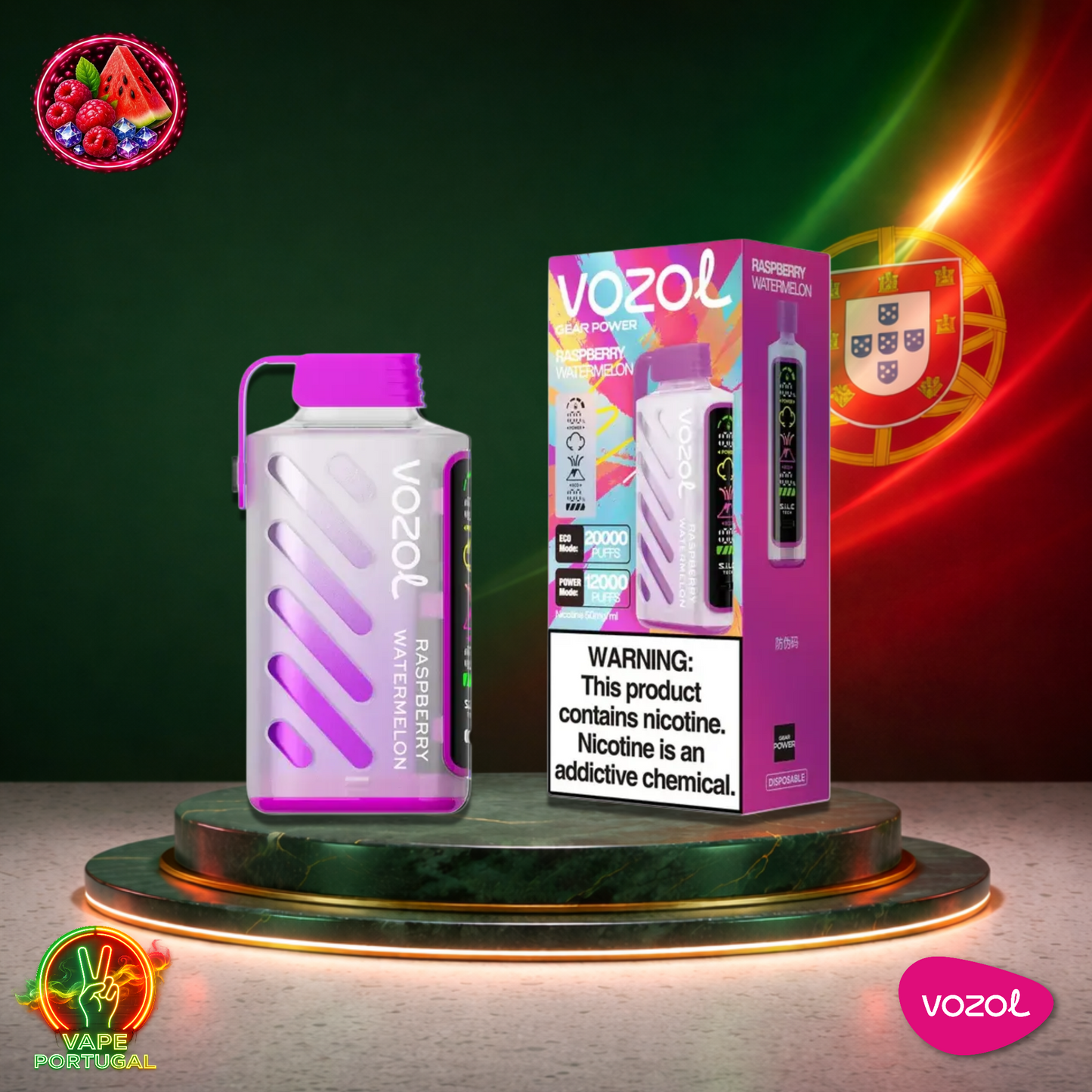 Vape descartável Vozol Gear Power 20K sabor Raspberry Watermelon 20000 puffs 20K tragadas oficial Portugal mais barato