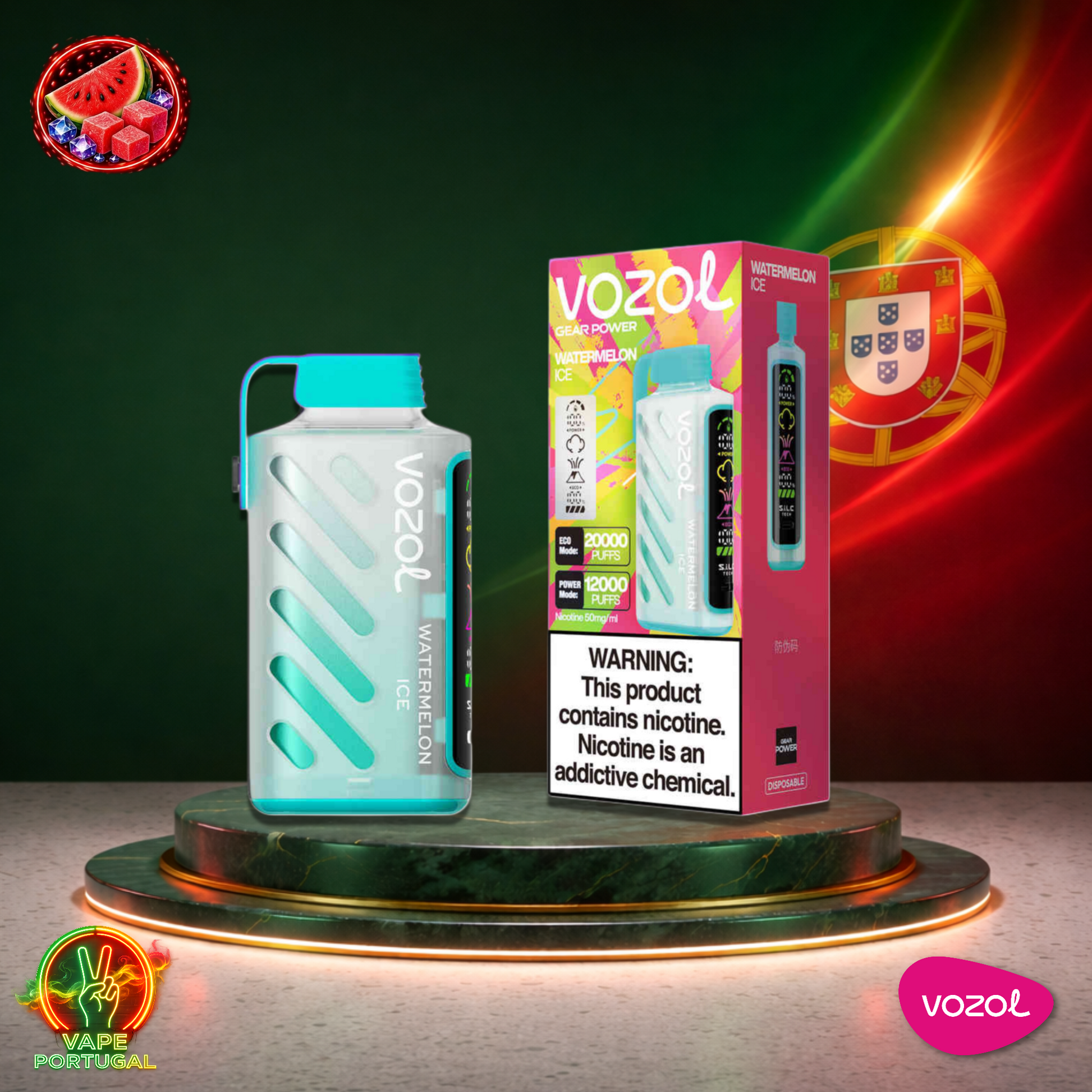 Vape descartável Vozol Gear Power 20K sabor Watermelon Ice 20000 puffs 20K tragadas oficial Portugal mais barato