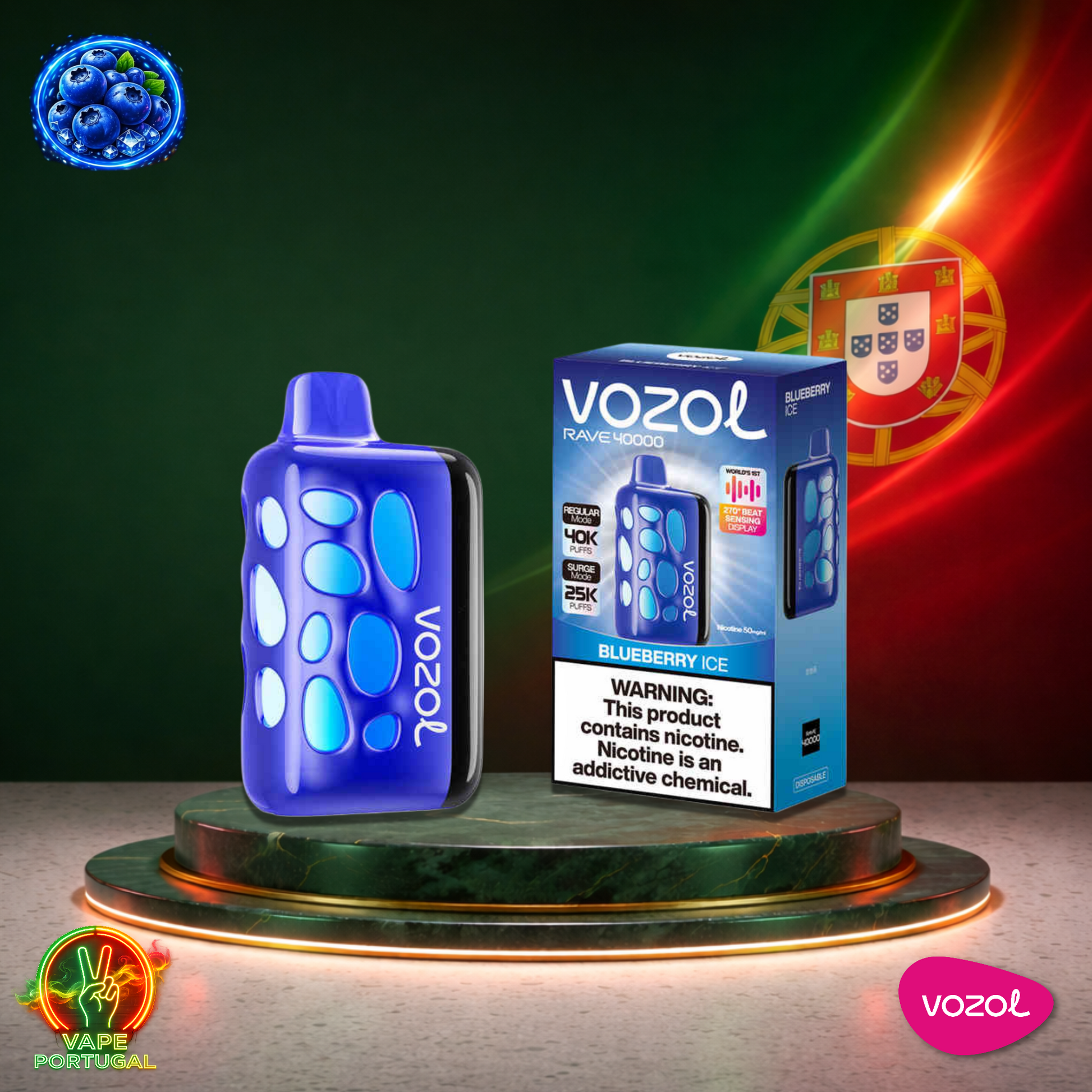 Vape descartável Vozol Rave 40K sabor Blueberry Ice 40000 puffs 40K tragadas oficial Portugal mais barato