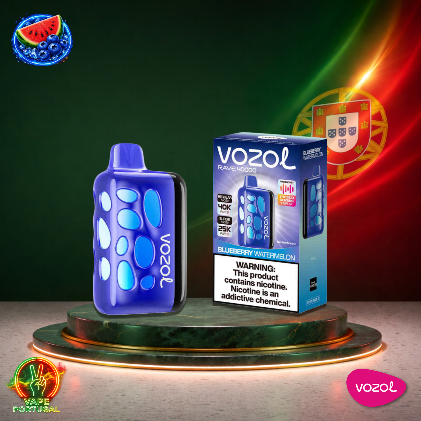 Vape descartável Vozol Rave 40K sabor Blueberry Watermelon 40000 puffs 40K tragadas oficial Portugal mais barato