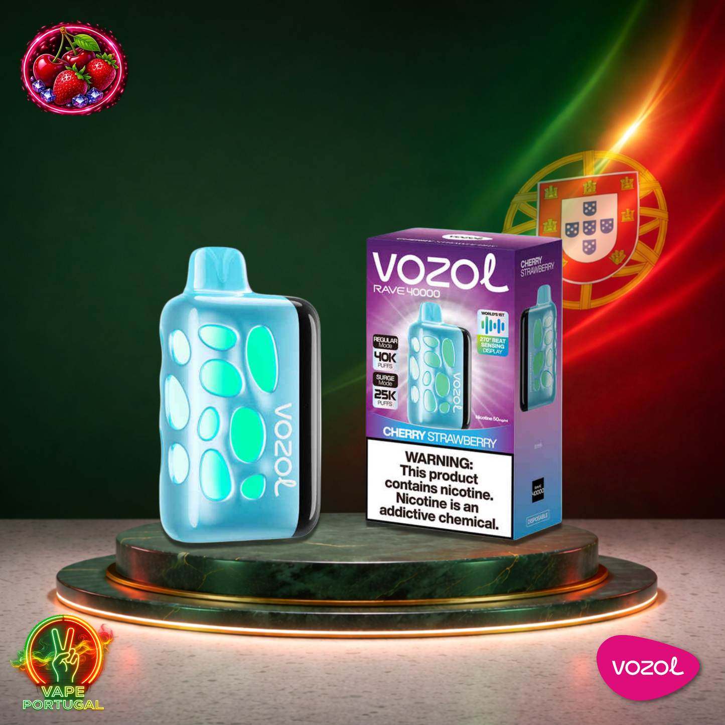 Vape descartável Vozol Rave 40K sabor Cherry Strawberry 40000 puffs 40K tragadas oficial Portugal mais barato