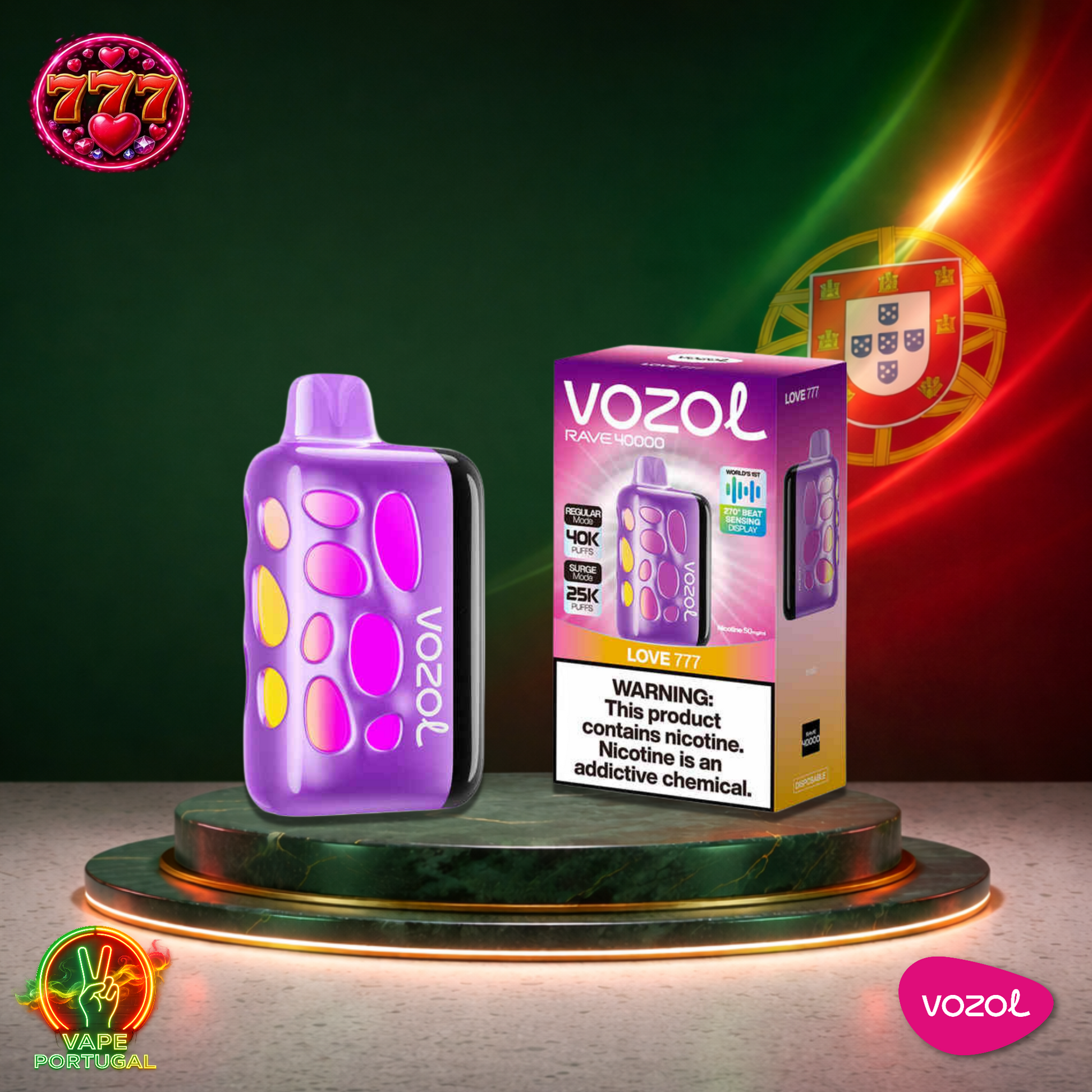 Vape descartável Vozol Rave 40K sabor Love 777 40000 puffs 40K tragadas oficial Portugal mais barato