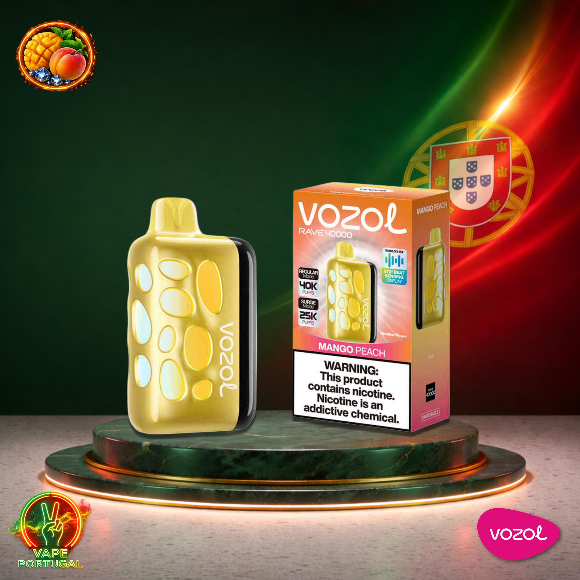Vape descartável Vozol Rave 40K sabor Mango Peach 40000 puffs 40K tragadas oficial Portugal mais barato