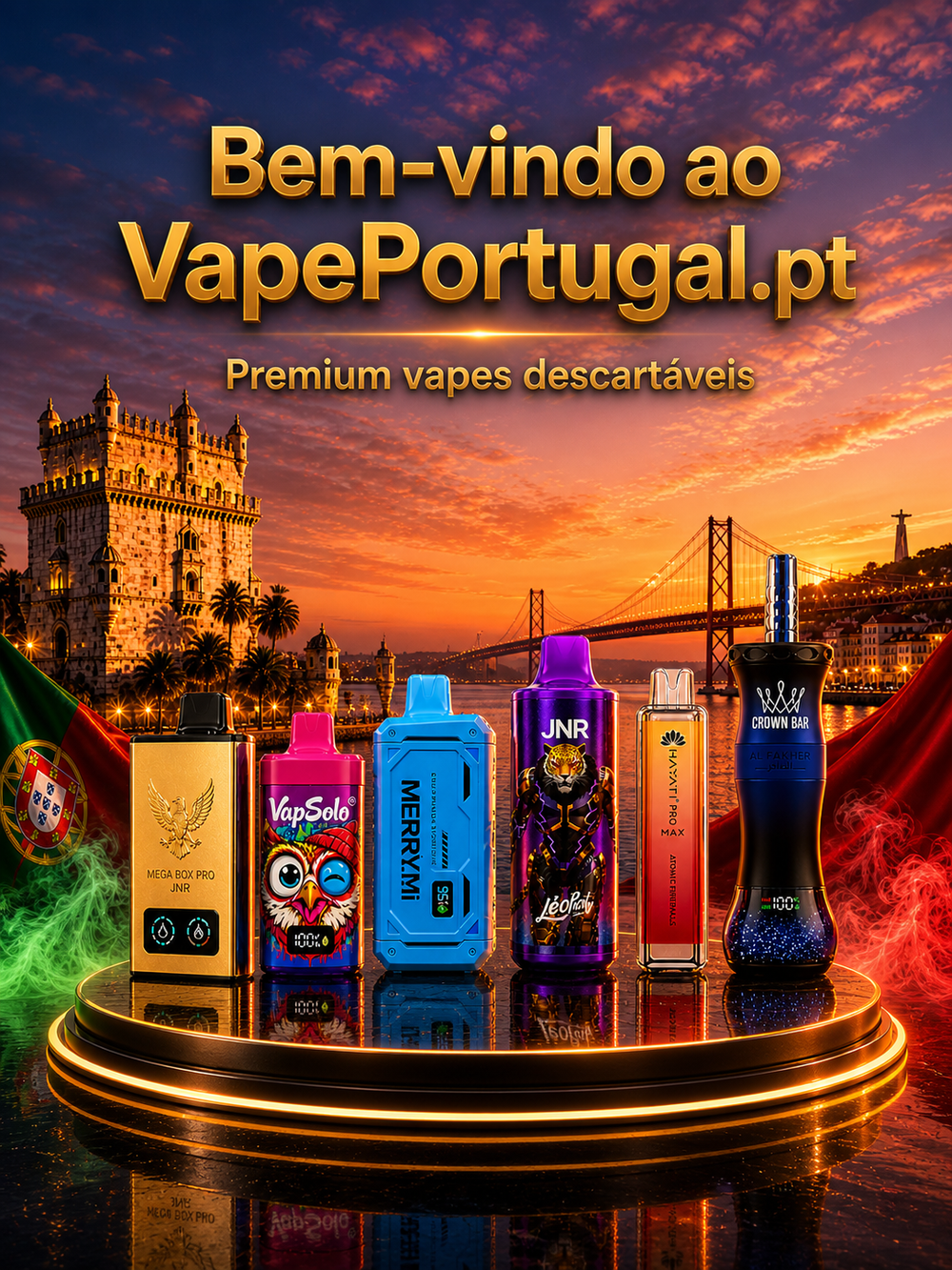 Banner mobile de vapes descartáveis premium em Portugal na vapeportugal.pt com melhores ofertas de vape descartável